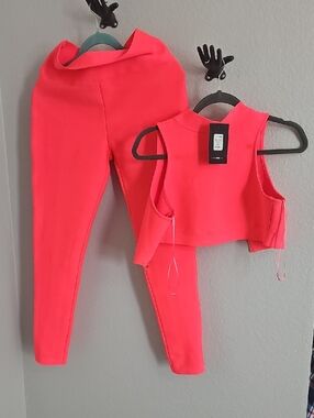 Fashion Nova Neon Coral Bandage Pant Set